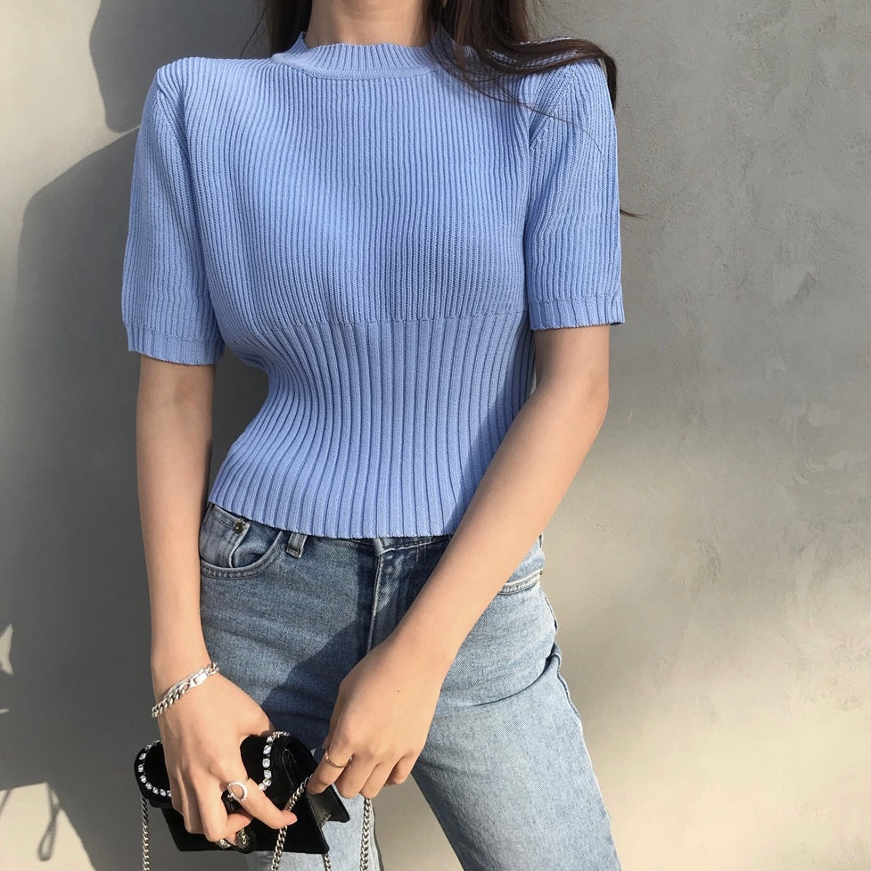 Simple Shirred Hem Knitted Top