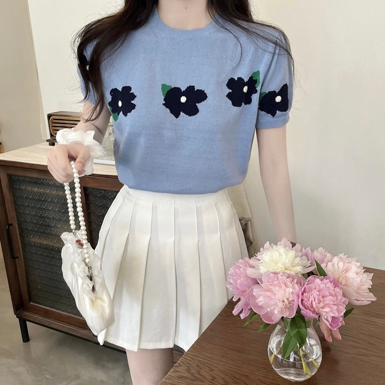 Floral Pattern Simple Knitted Top