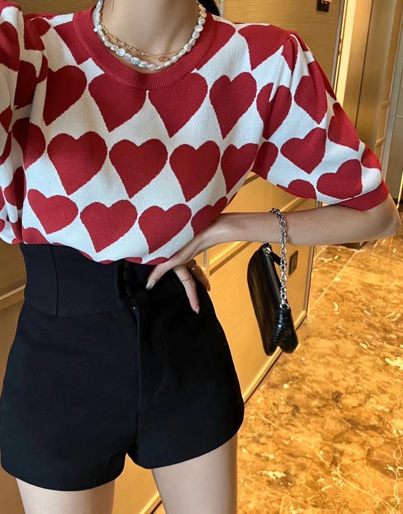 Heart Pattern Knitted Top