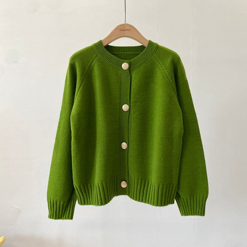 Button Down Solid Woolen Knitted Cardigan Top