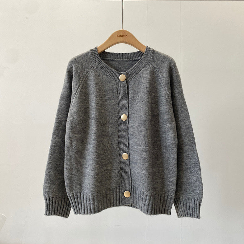 Button Down Solid Woolen Knitted Cardigan Top