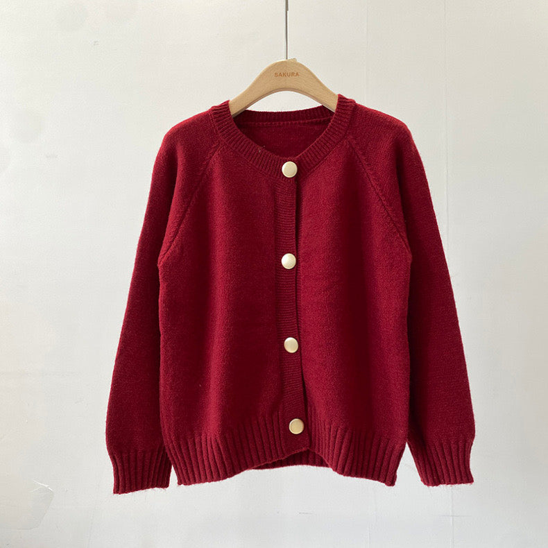 Button Down Solid Woolen Knitted Cardigan Top