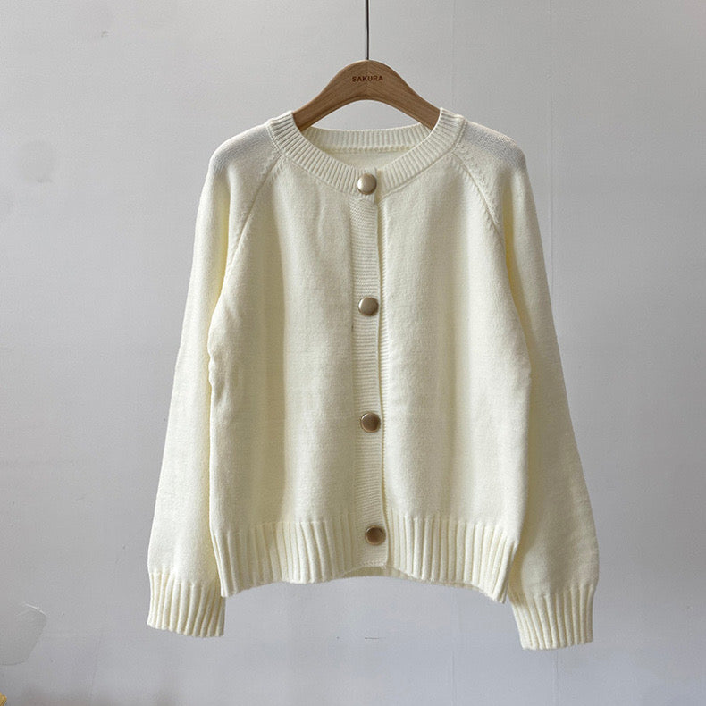 Button Down Solid Woolen Knitted Cardigan Top