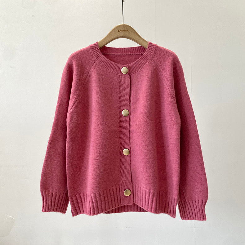 Button Down Solid Woolen Knitted Cardigan Top