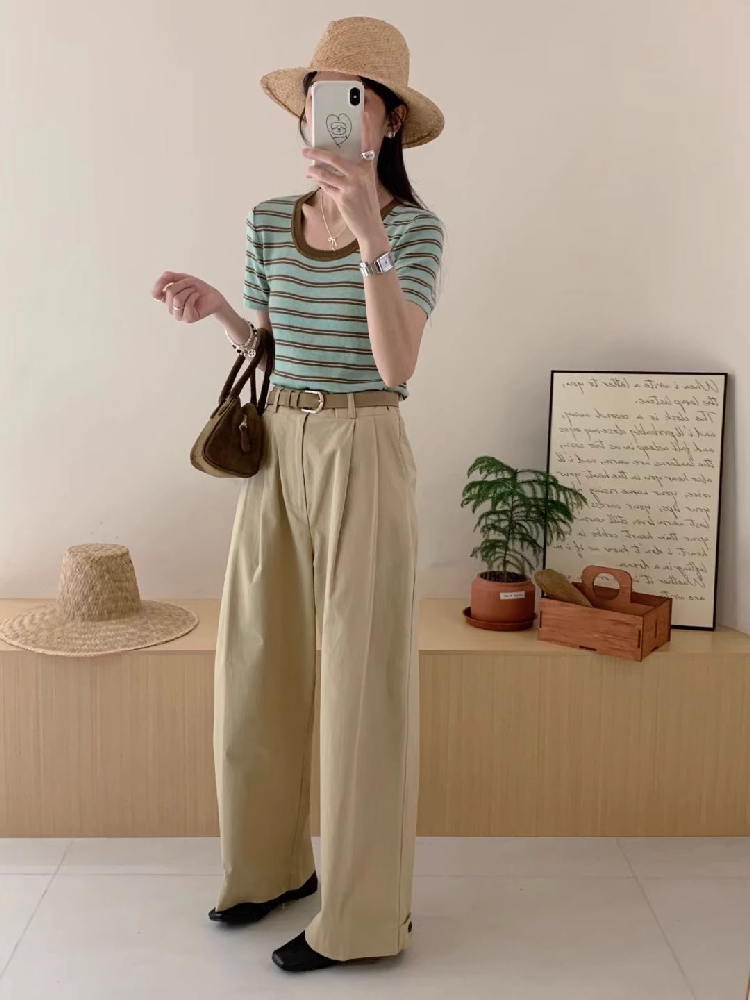 All Match Daily Outfit Stripe Knitted Top