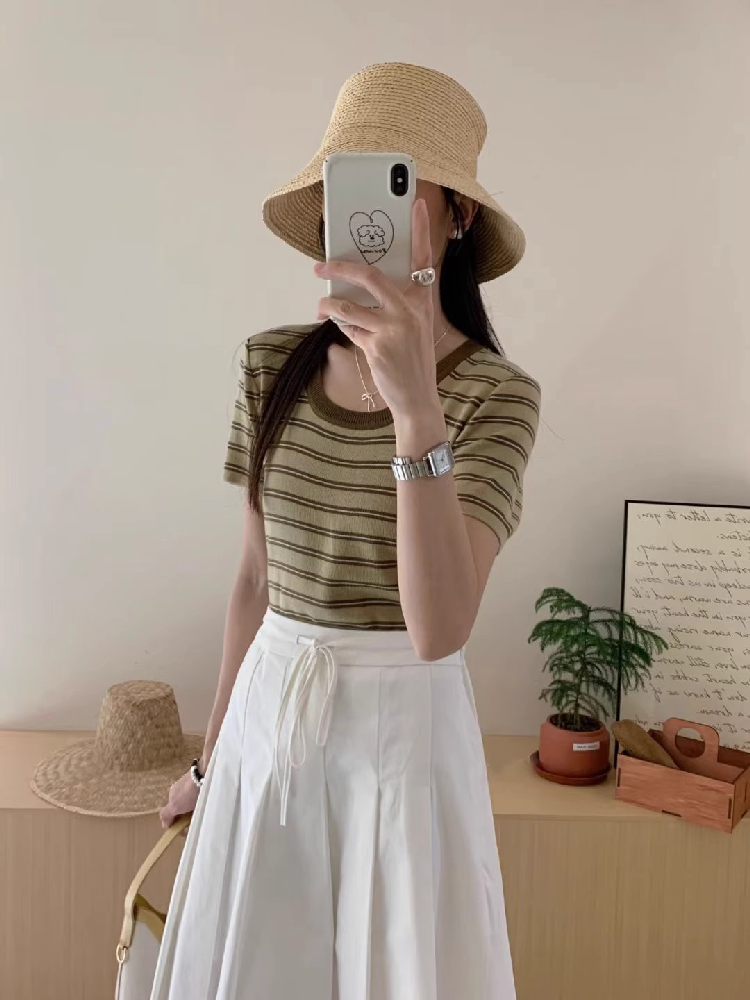 All Match Daily Outfit Stripe Knitted Top