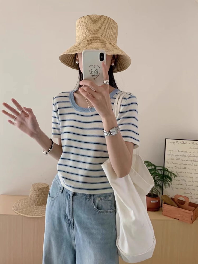 All Match Daily Outfit Stripe Knitted Top