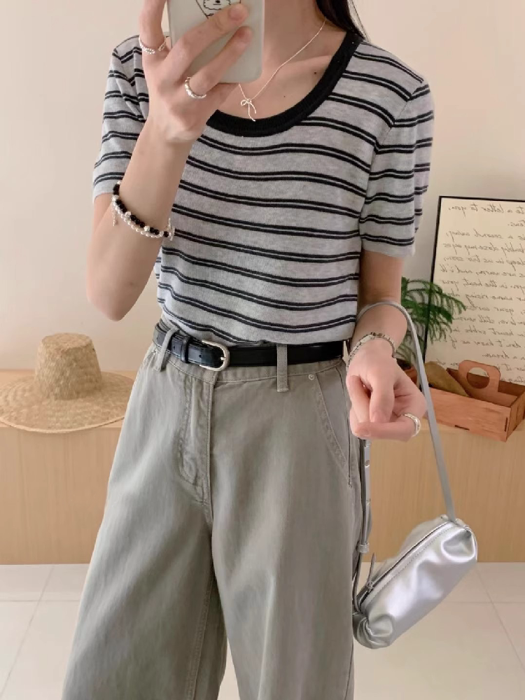 All Match Daily Outfit Stripe Knitted Top