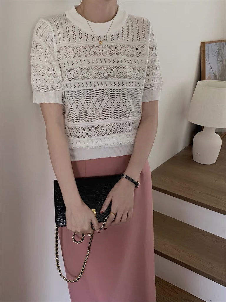 Eyelet Hollow Pattern Knitted Top
