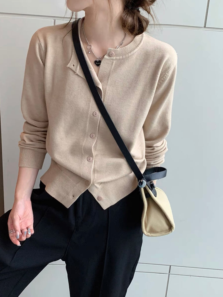 Button Down Solid Cardigan Soft Knitted Top