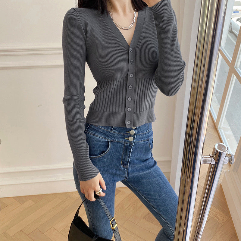 Button Down Long Sleeve Knitted Top