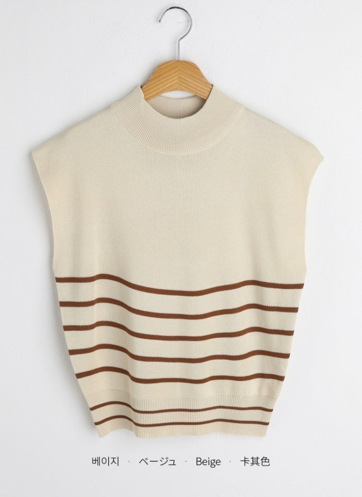 Turtle Neck Stripe Pattern Knitted Top