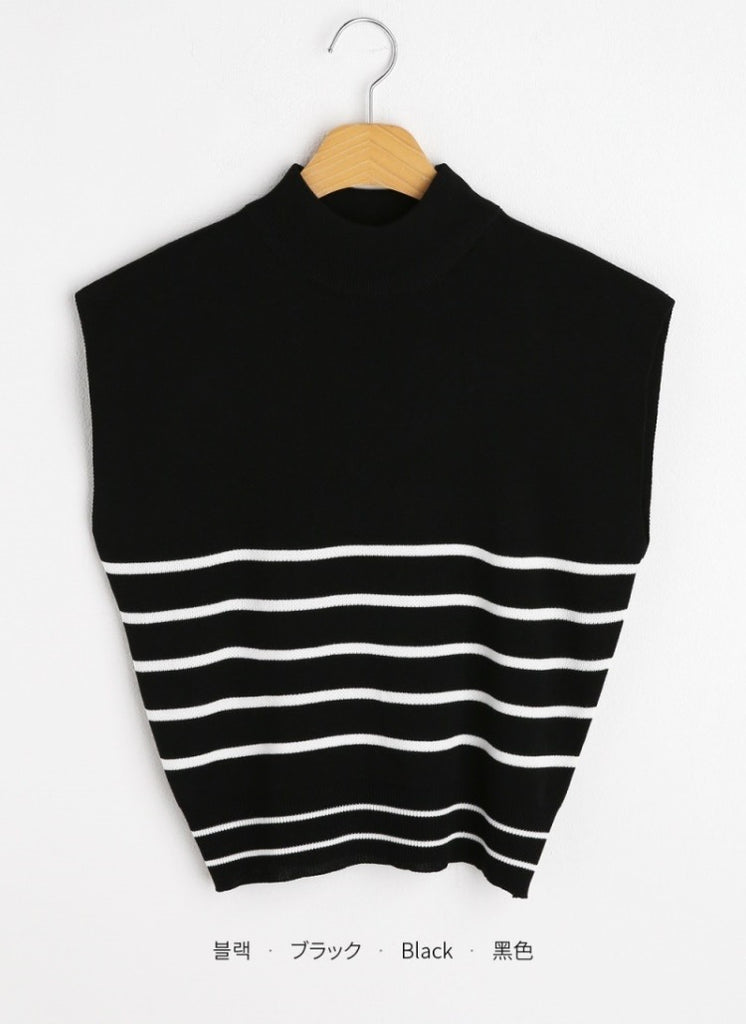 Turtle Neck Stripe Pattern Knitted Top
