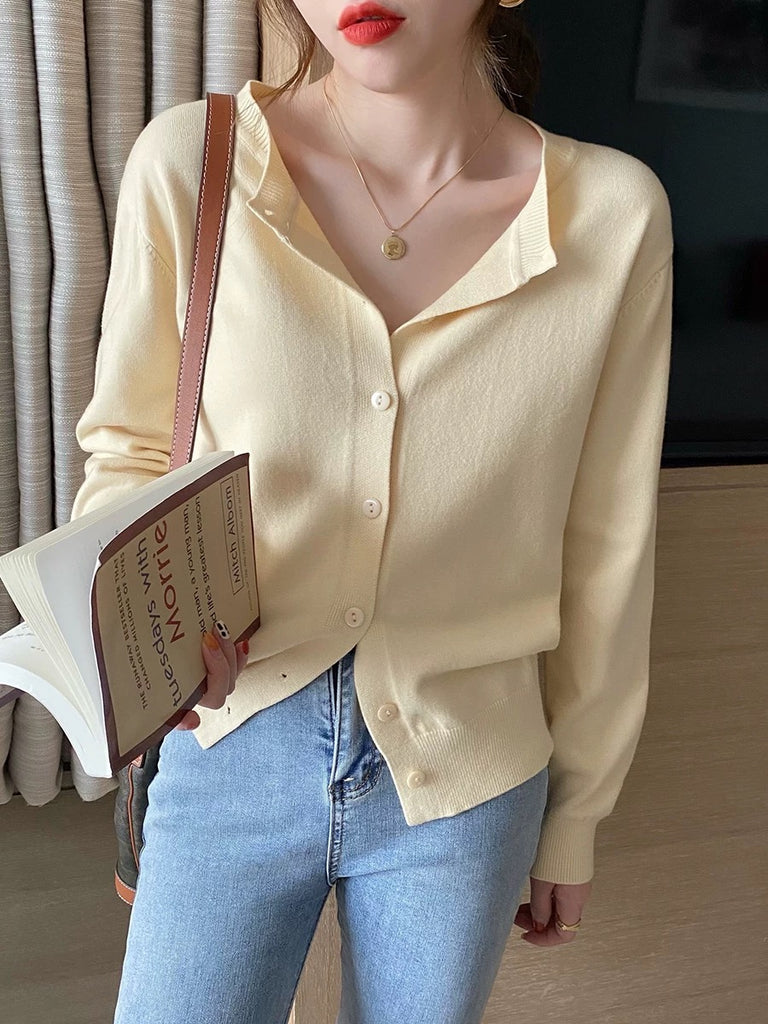 Button Down Solid Cardigan Soft Knitted Top