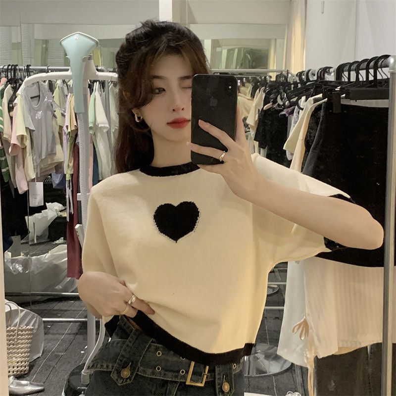 Heart Pattern Knitted Crop Top