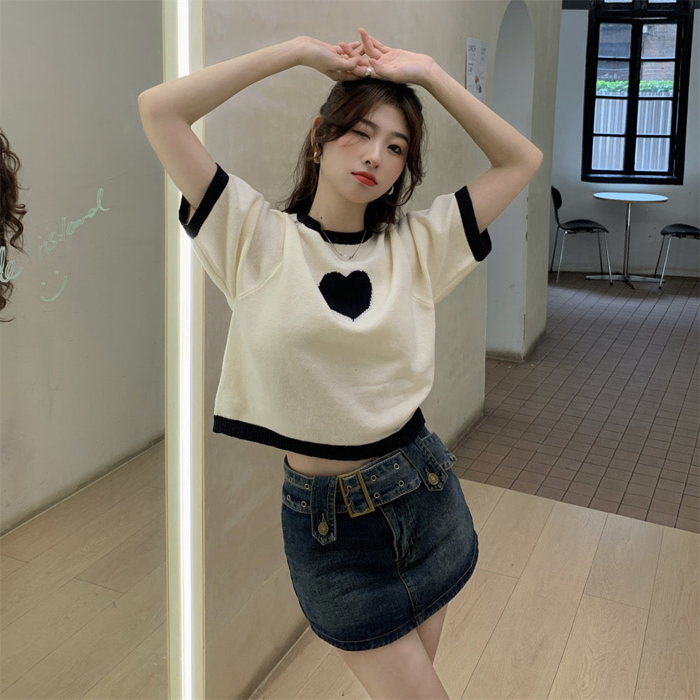 Heart Pattern Knitted Crop Top