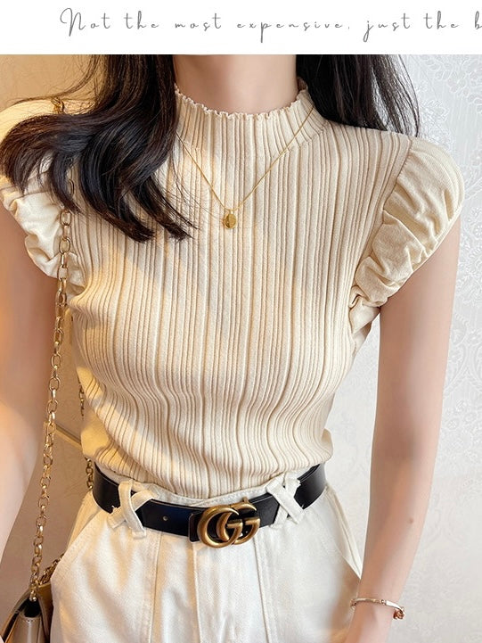 Sleeveless Ruched Sleeve Knitted Top