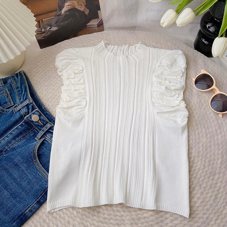 Sleeveless Ruched Sleeve Knitted Top