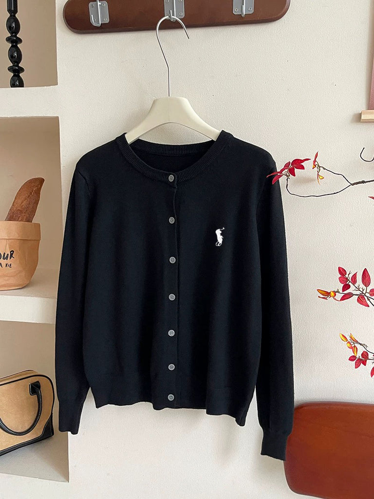 Button Down Embroidery Long Sleeve Soft Knitted Cardigan Top