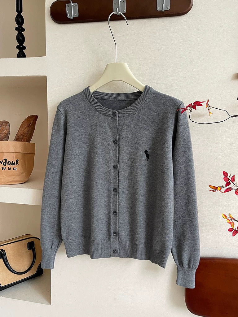 Button Down Embroidery Long Sleeve Soft Knitted Cardigan Top
