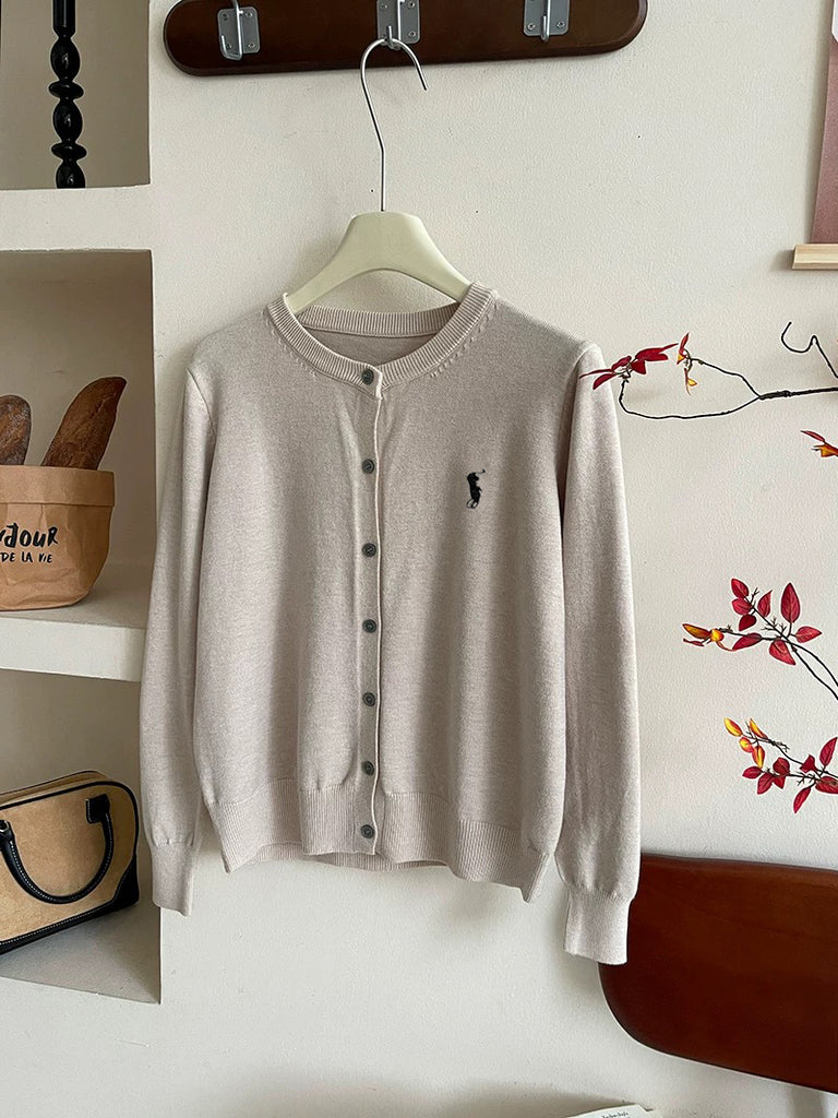 Button Down Embroidery Long Sleeve Soft Knitted Cardigan Top