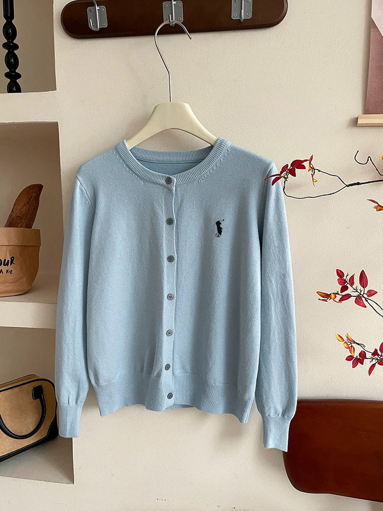 Button Down Embroidery Long Sleeve Soft Knitted Cardigan Top