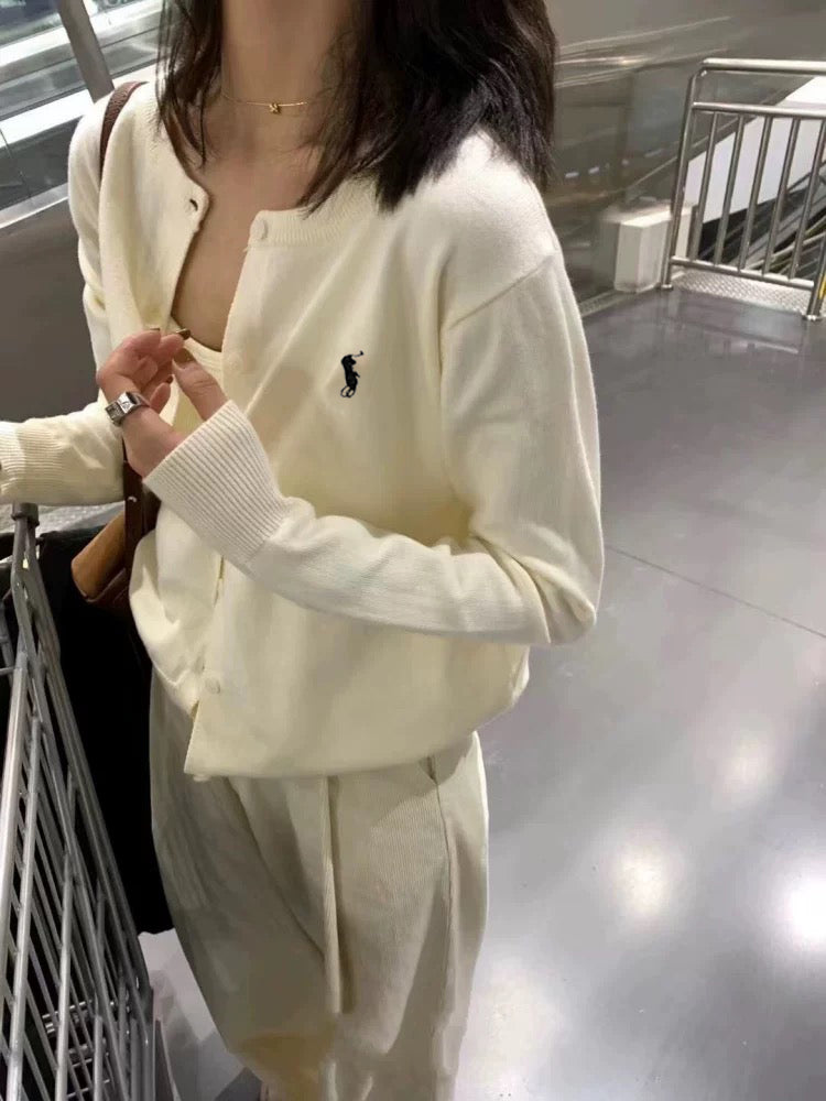 Button Down Embroidery Long Sleeve Soft Knitted Cardigan Top