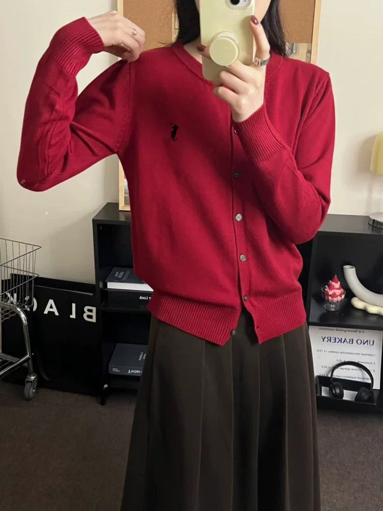 Button Down Embroidery Long Sleeve Soft Knitted Cardigan Top