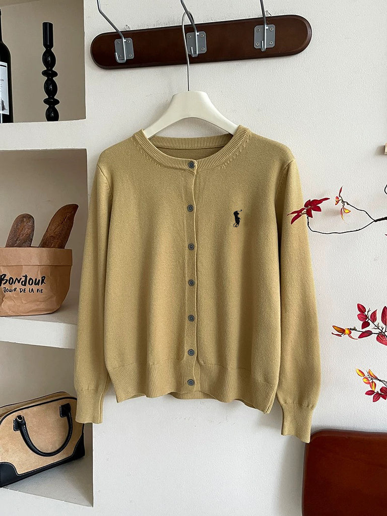 Button Down Embroidery Long Sleeve Soft Knitted Cardigan Top