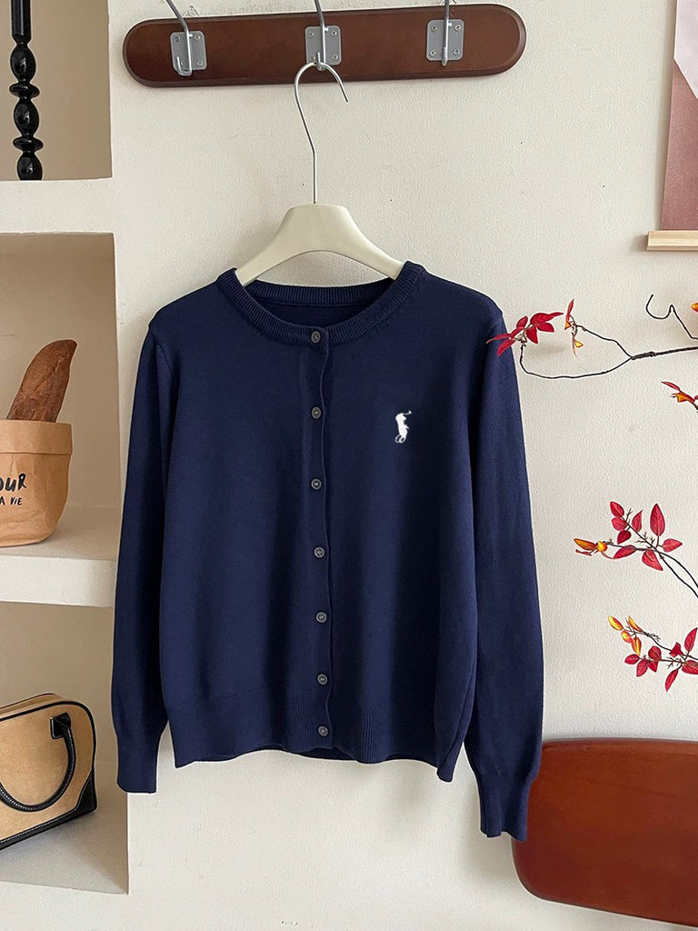 Button Down Embroidery Long Sleeve Soft Knitted Cardigan Top