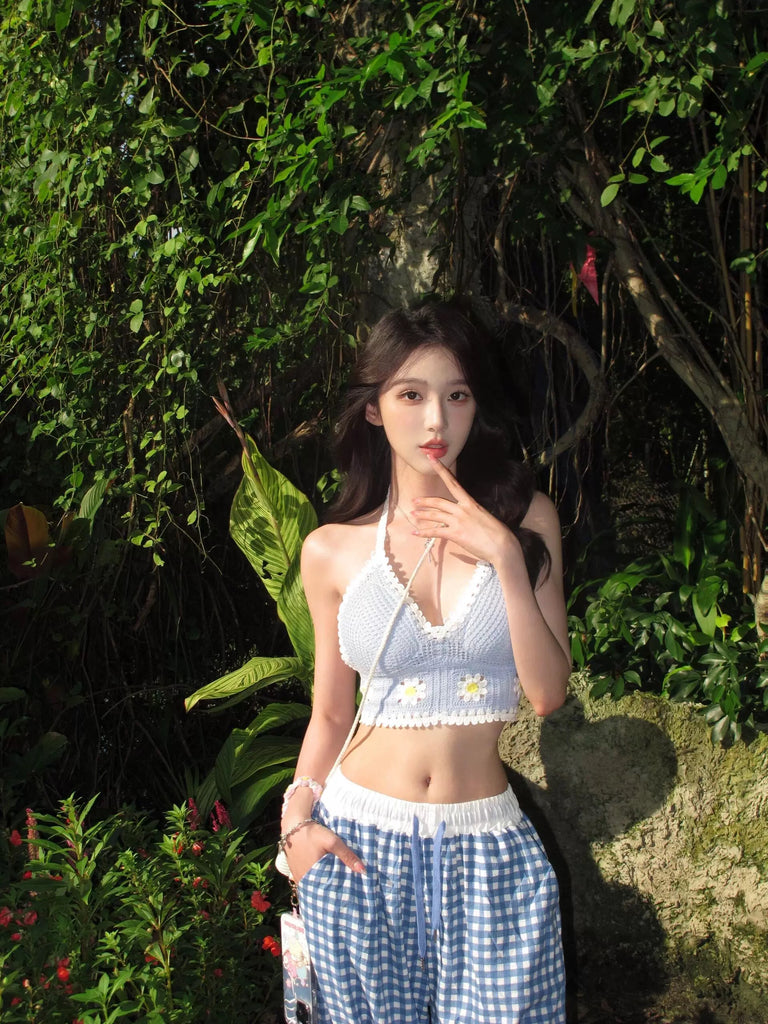 Swimwear Beach Outfit Crochet Knitted Padded Backless Top
