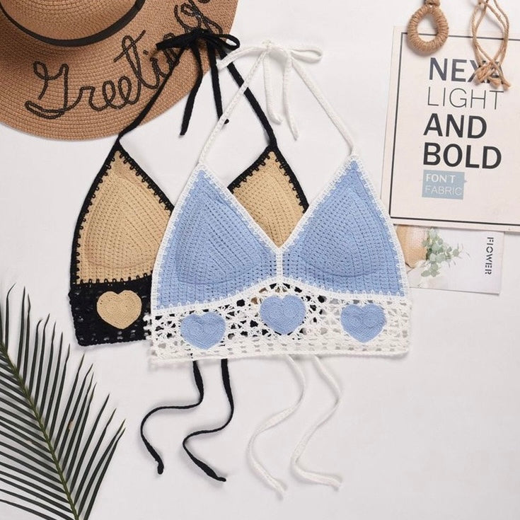 Swimwear Beach Outfit Crochet Knitted Padded Backless Top