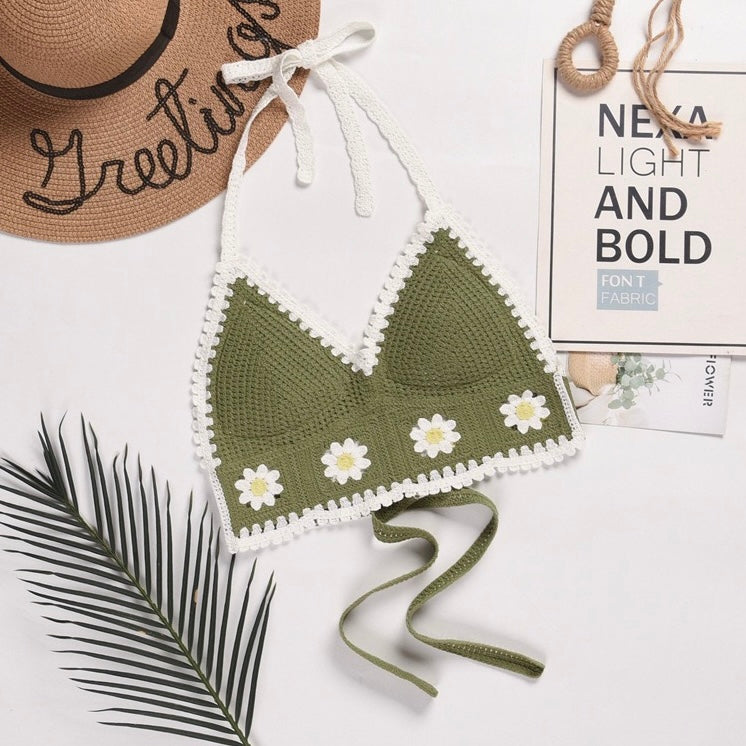 Swimwear Beach Outfit Crochet Knitted Padded Backless Top