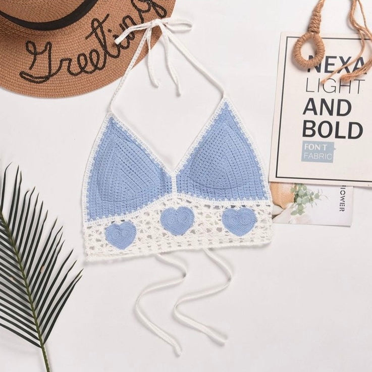 Swimwear Beach Outfit Crochet Knitted Padded Backless Top