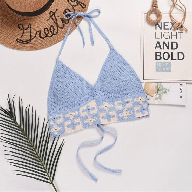 Swimwear Beach Outfit Crochet Knitted Padded Backless Top