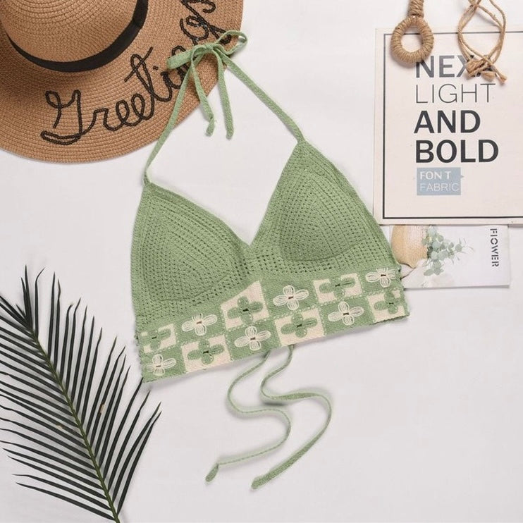 Swimwear Beach Outfit Crochet Knitted Padded Backless Top