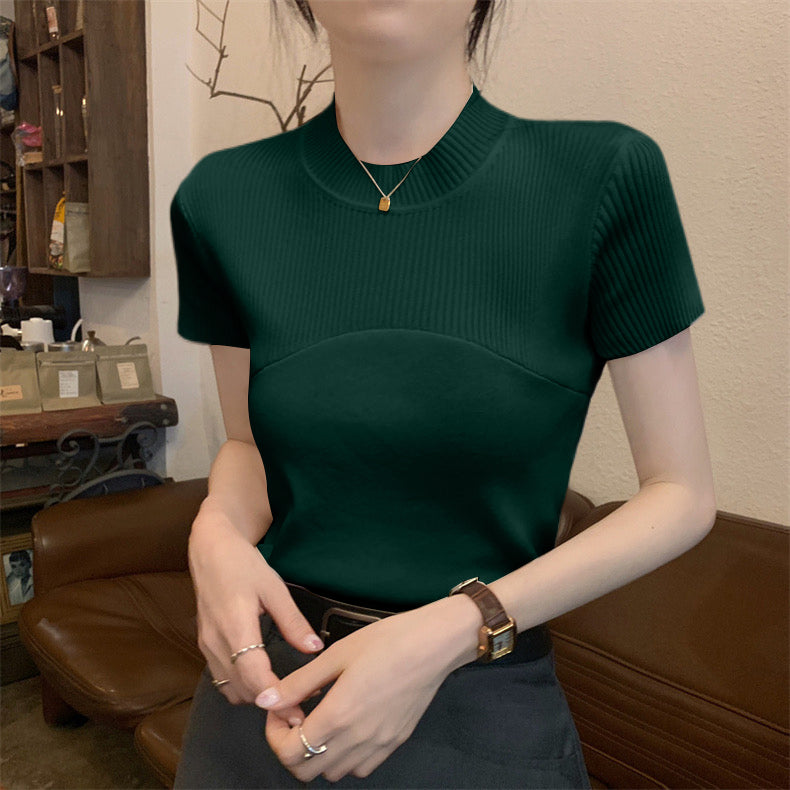 Round Neck Patch Pattern Solid Knitted Top