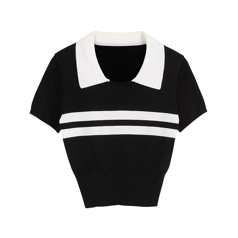 College Style Collar Neck Knitted Top
