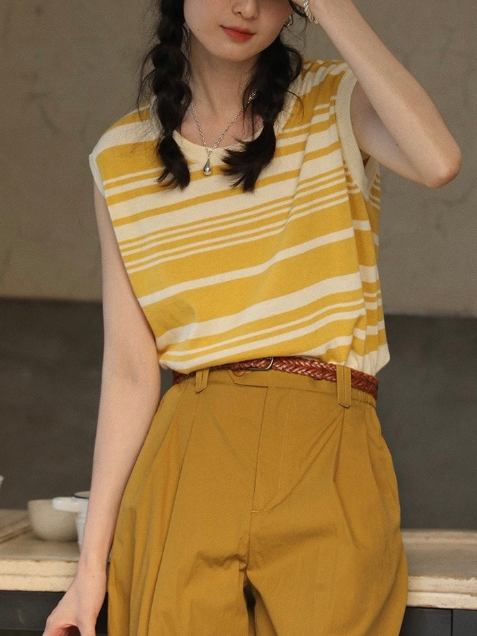 Sleeveless Stripe Knitted Top