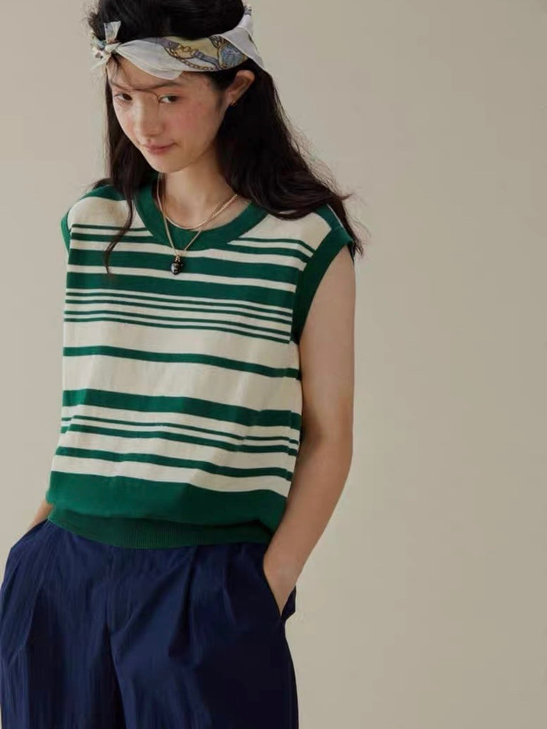 Sleeveless Stripe Knitted Top