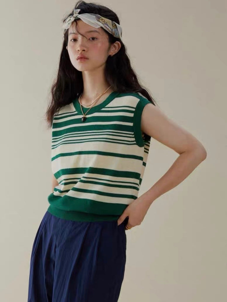 Sleeveless Stripe Knitted Top