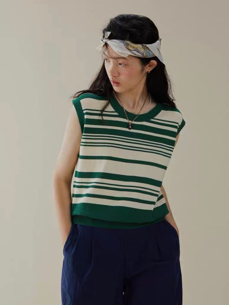 Sleeveless Stripe Knitted Top