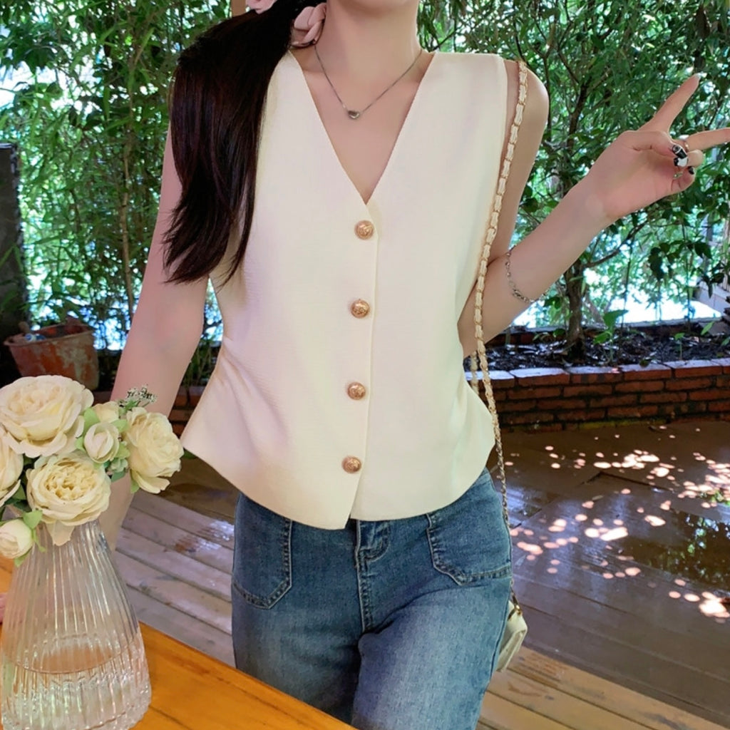 Button Down V-neck A-line Knitted Long Top