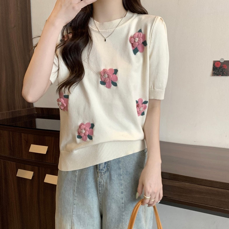 3D Embroidery Floral Knitted Top