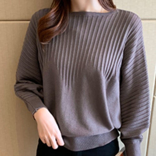 Embossed Soft Knitted Batwing Long Sleeve Oversize Top