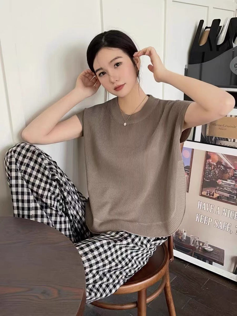 Side Split Oval Hem Oversize Knitted Top