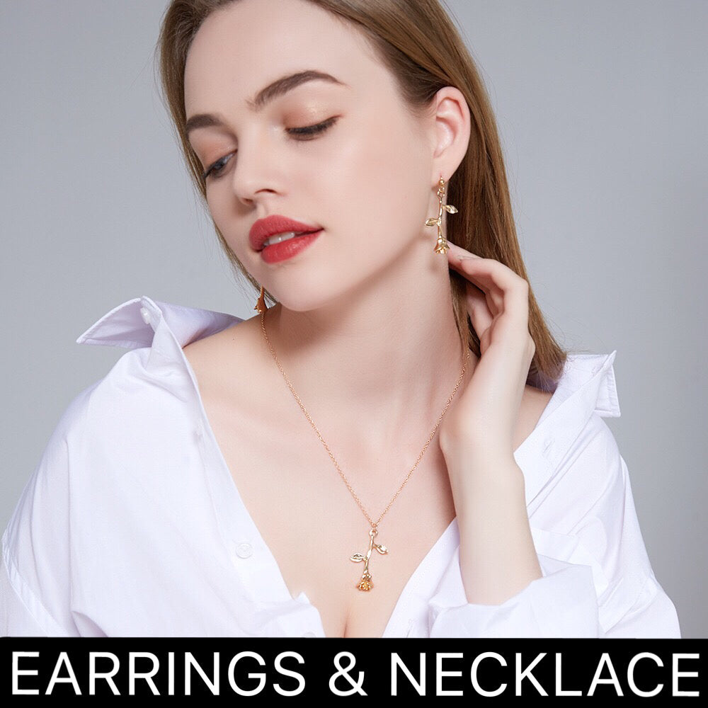 Rose Earrings & Necklace Set
