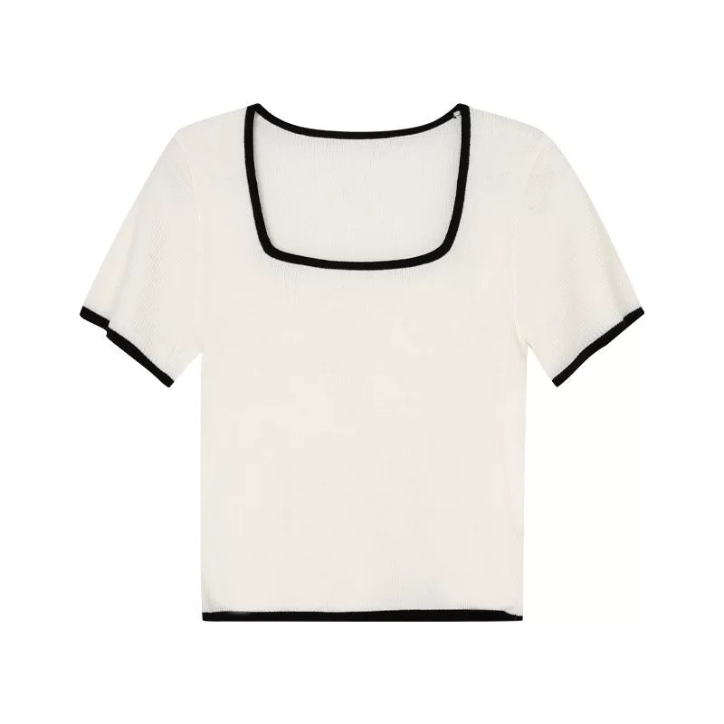 Square Neck Two Tone Knitted Top