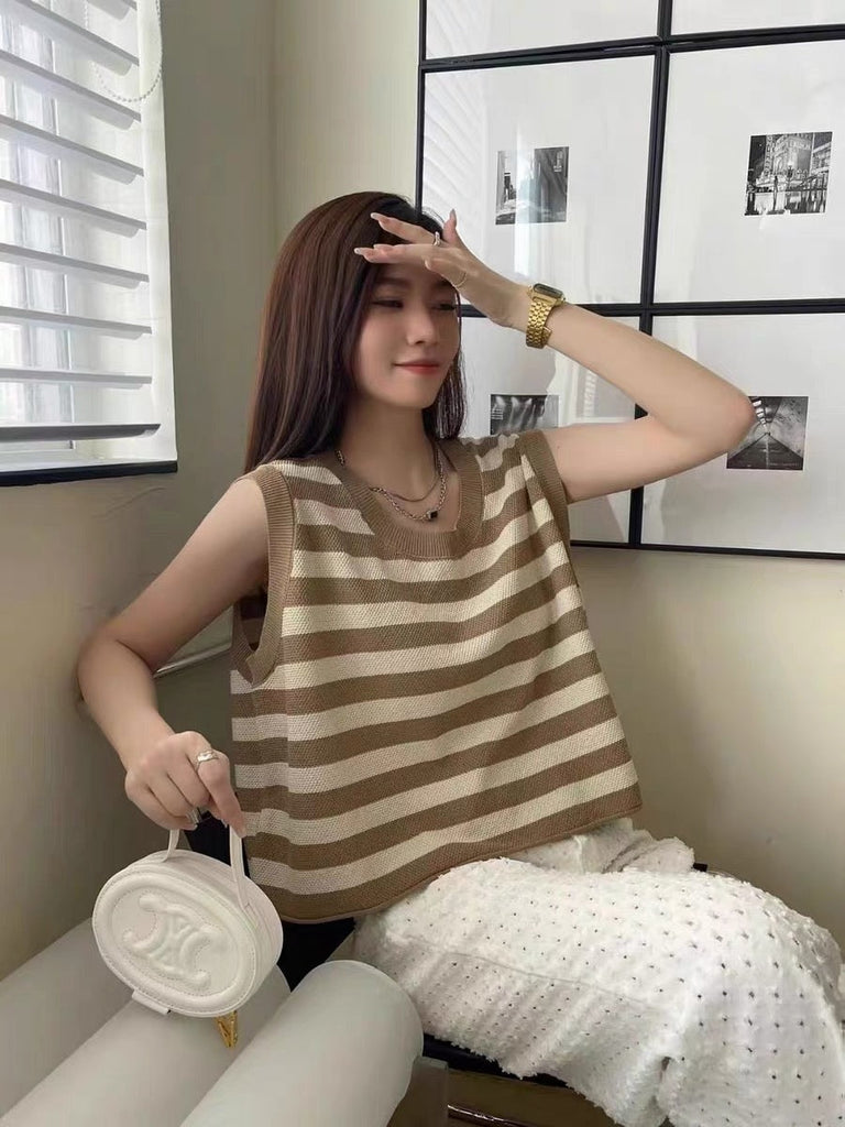 Sleeveless Knitted Stripe Oversize Top